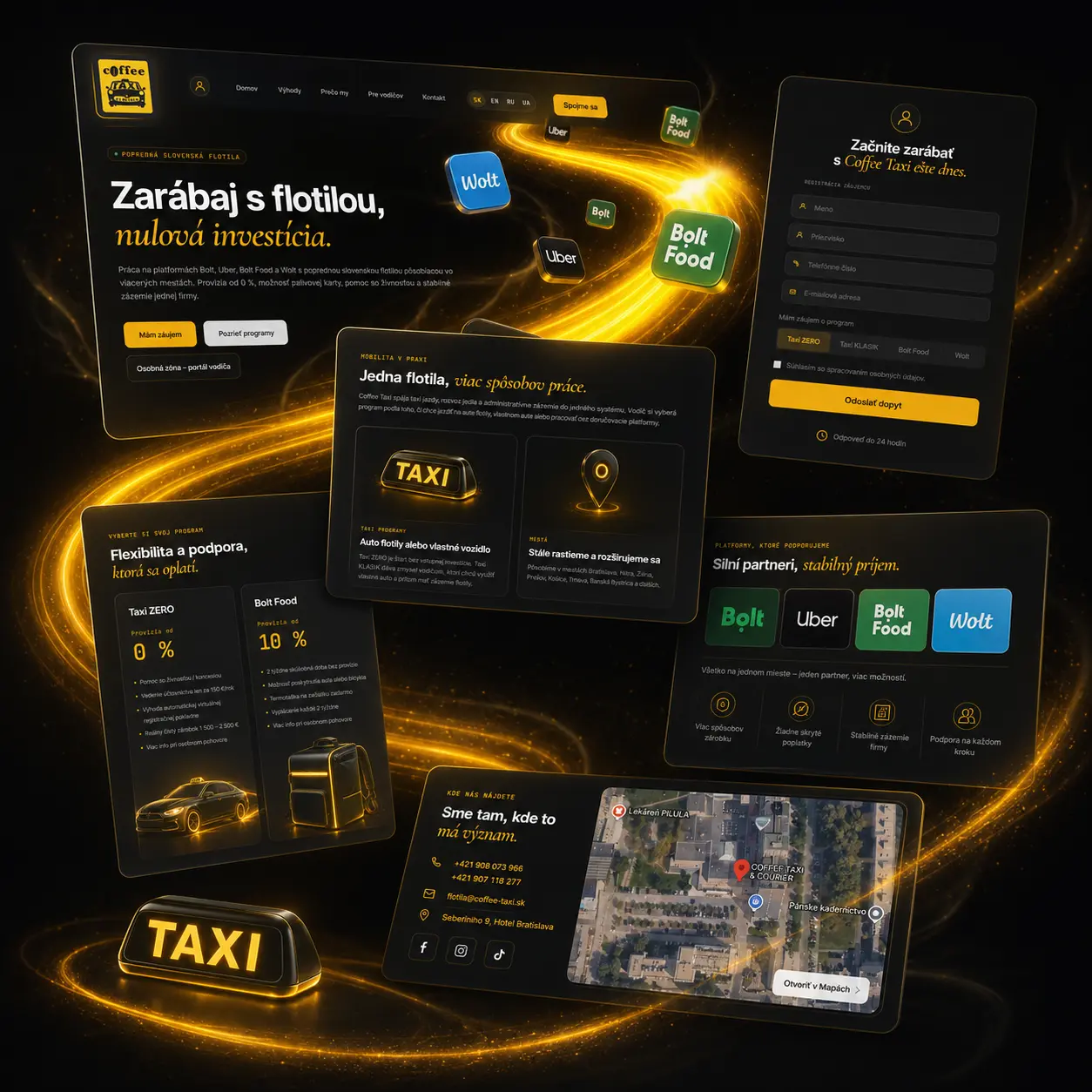 Coffee Taxi – detail sekcií webstránky