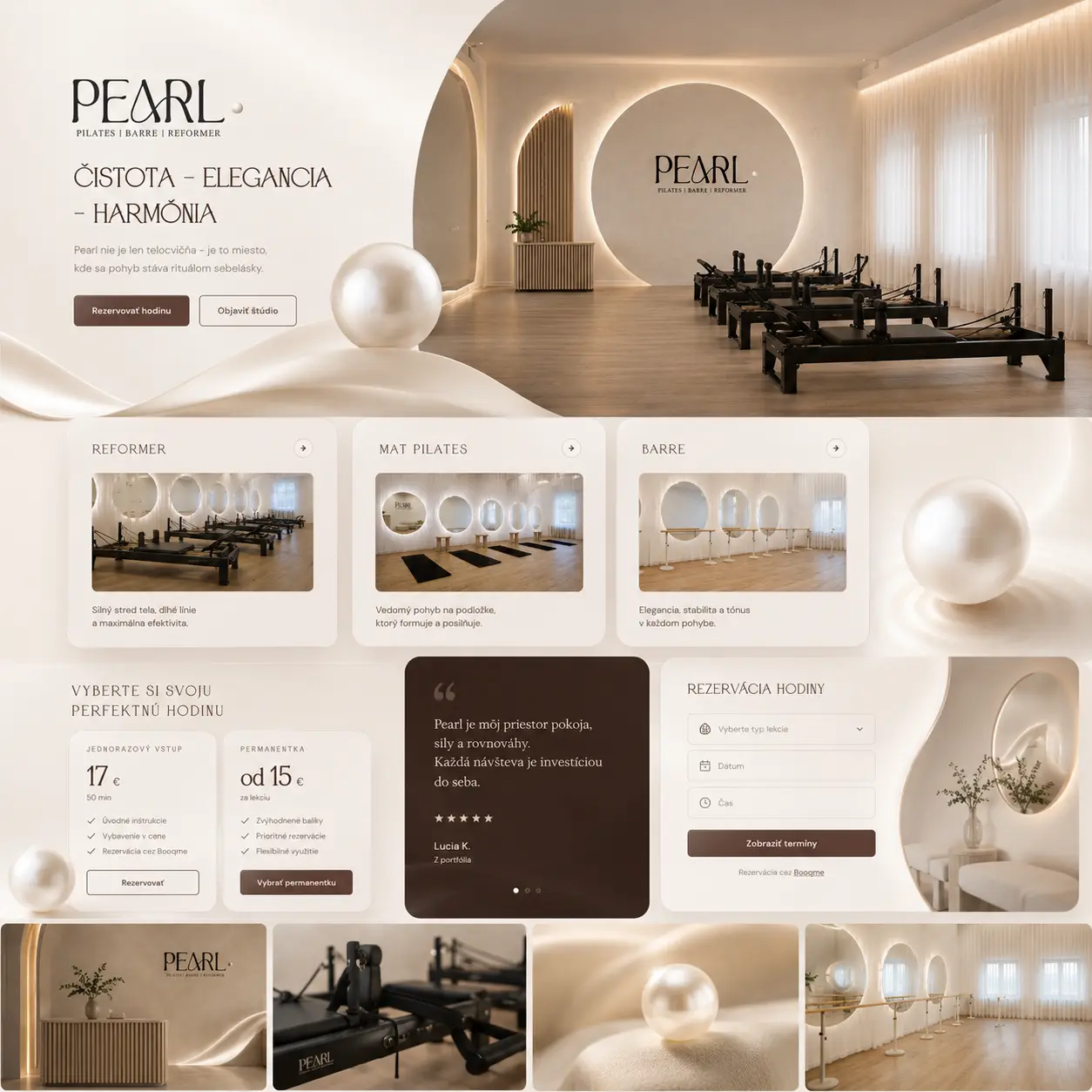 Pearl Pilates – detail dizajnu webstránky